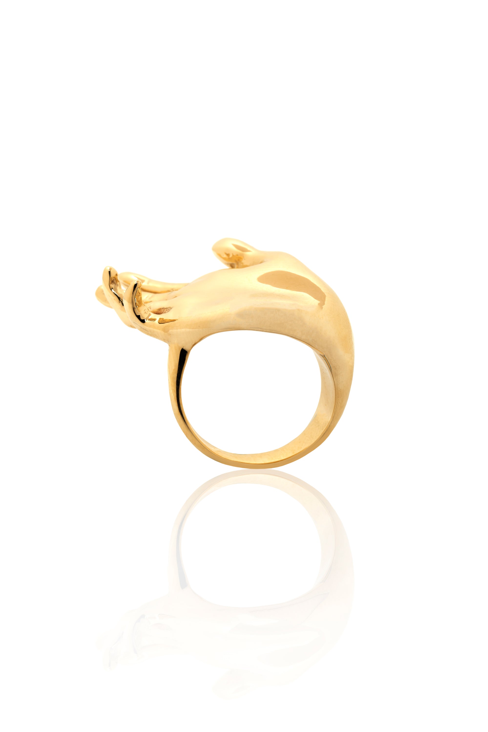 "To Linda" Hand-Carved Hand Ring in 14KT Gold