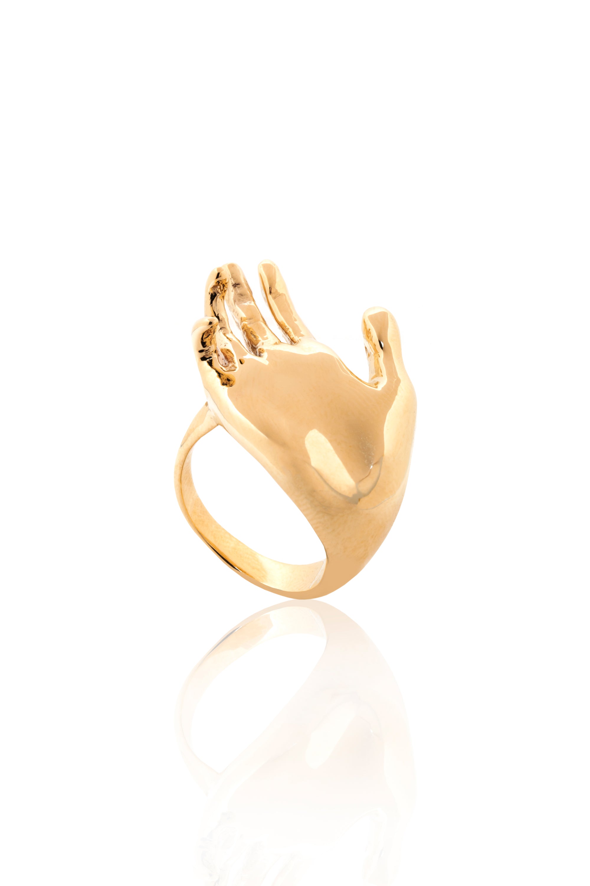 "To Linda" Hand-Carved Hand Ring in 14KT Gold