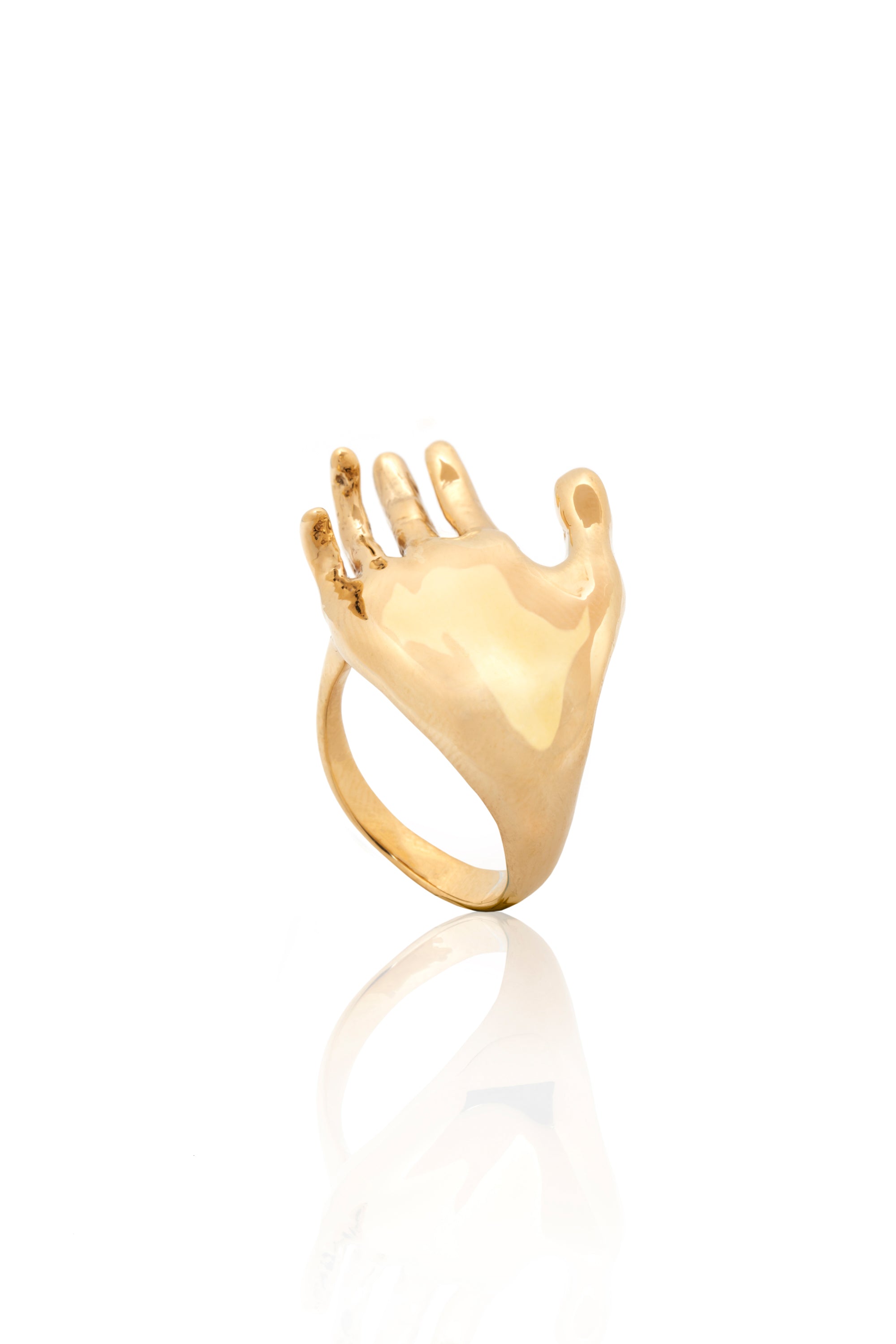 "To Linda" Hand-Carved Hand Ring in 14KT Gold